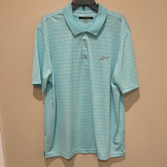 Greg Norman Collection Other - Greg Norman Collection Aqua Striped Polo with Shark Emblem